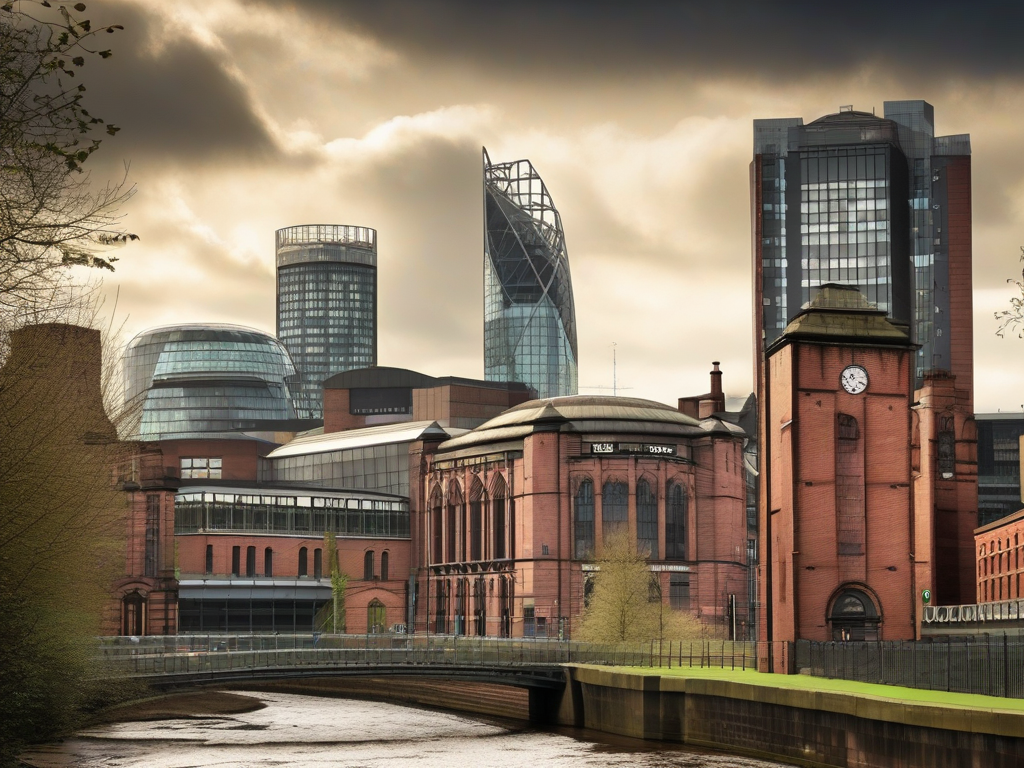 Manchester cityscape, travel, landmarks, urban scene